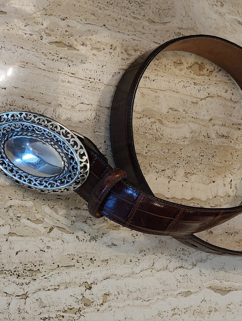 Brighton 39917 Brown Alligator Embossed Leather Belt Silvertone Buckle Small - Picture 9 of 13